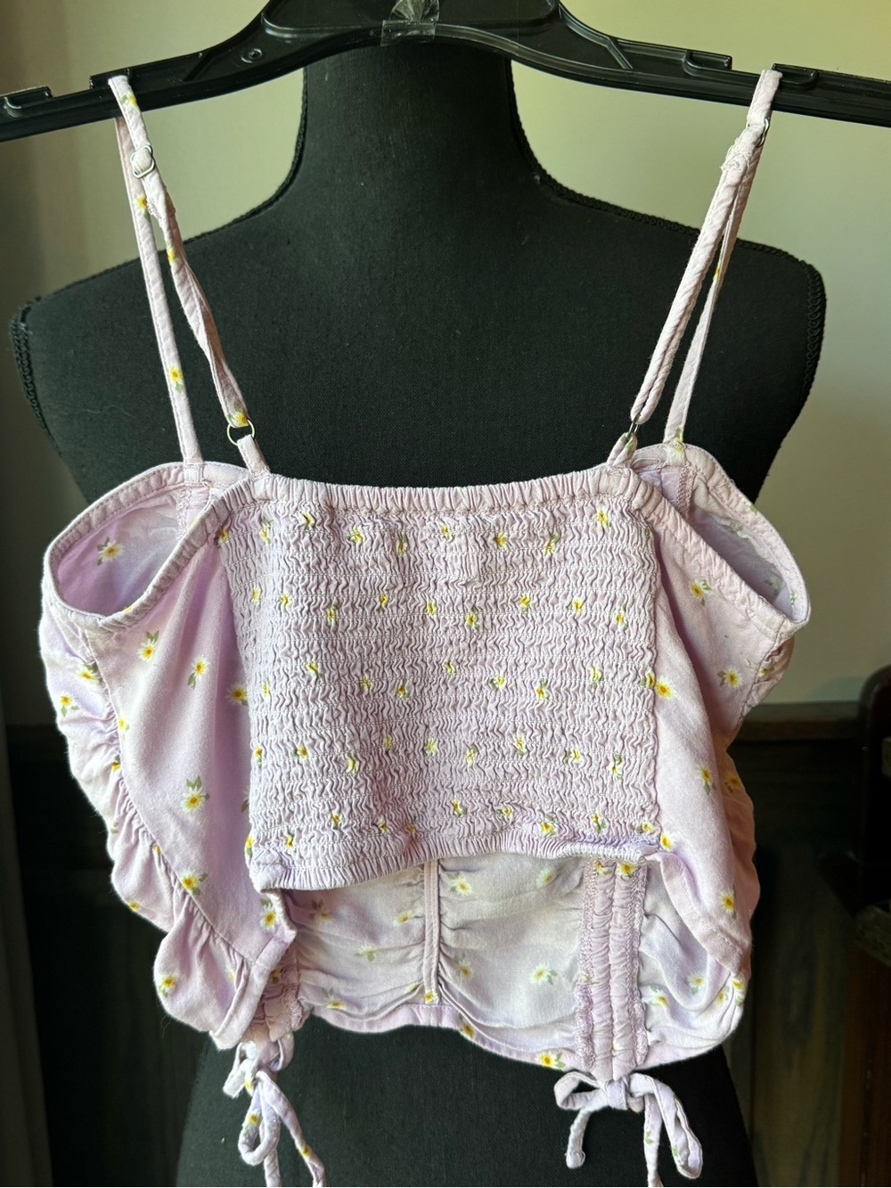 Hollister Lavender Daisy Ruched Tie-Hem Cami Top xs - Picture 2 of 6